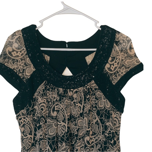 Black and Brown Short Sleeve Dress Sequined Neckline Size M - Picture 3 of 6
